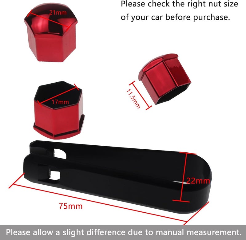 Nihfien 20 Pcs Wheel Lug Nut Covers Bolt Caps,17mm Silver Universal Anti-Rust Car Tire Nut Caps Bolt Cover,Hexagonal Plastic Tire Bolt with Removal Tool (Red) - Image 3